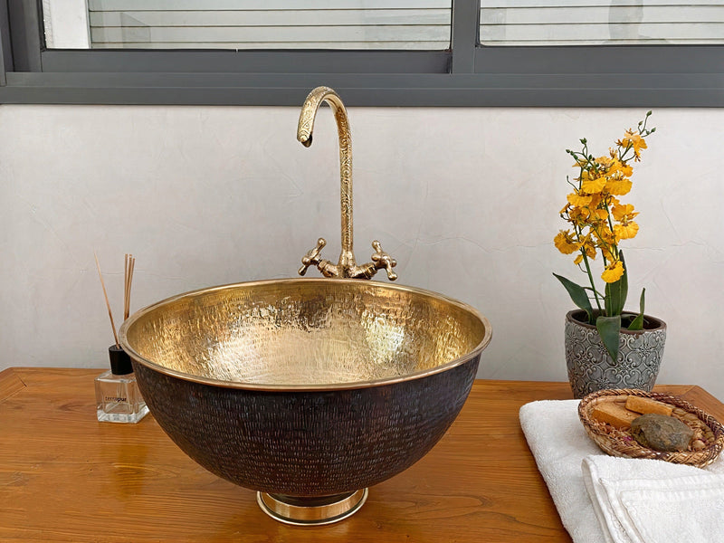 Hammered Brass Vessel Sink Bathroom With Black Finish