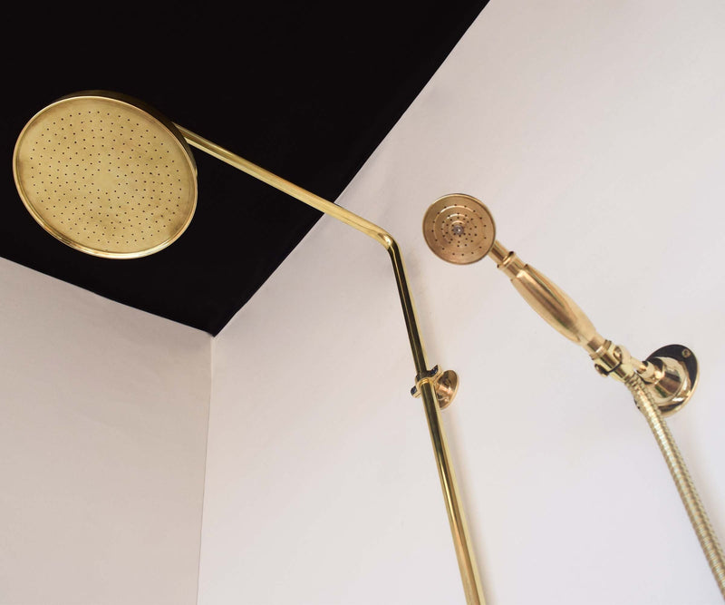Unlacquered brass exposed shower system