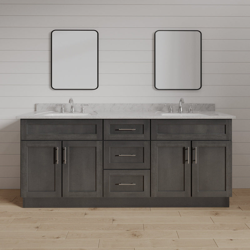 72 Inch Gray Stained Shaker Double Sink Bathroom Vanity with Drawers