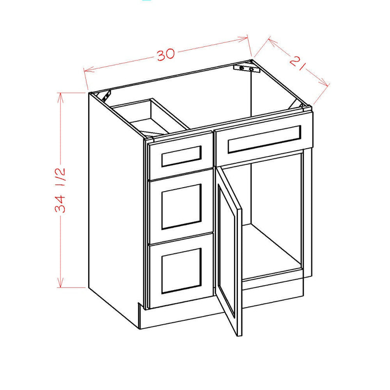 30 Inch Gray Stained Shaker Single Sink Bathroom Vanity with Drawers on the Left