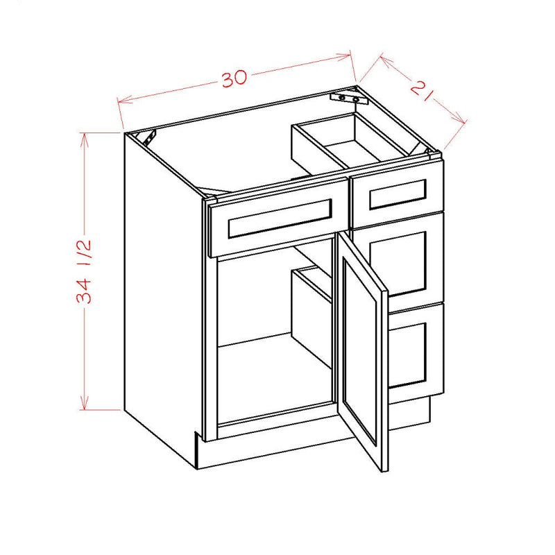 30 Inch Gray Stained Shaker Single Sink Bathroom Vanity with Drawers on the Right