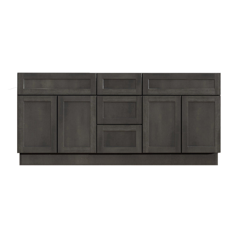 72 Inch Gray Stained Shaker Double Sink Bathroom Vanity with Drawers