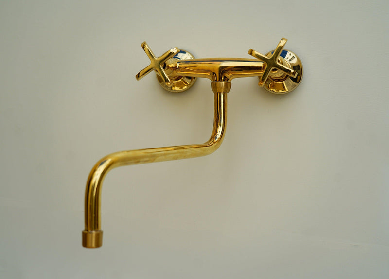 Unlacquered Brass Wall Mounted Kitchen Faucet