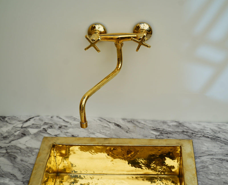 Unlacquered Brass Wall Mounted Kitchen Faucet