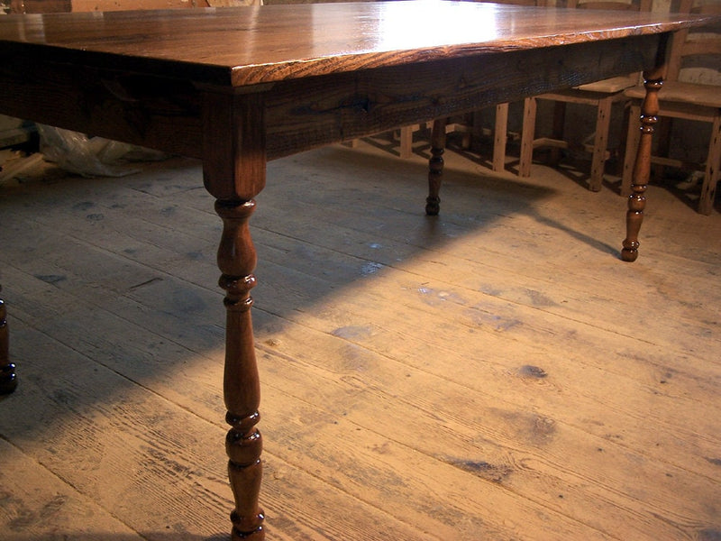 Chestnut Table, Farm Table, Wormy Chestnut, Wood Dining Table, Reclaimed Table, Turned Leg Table, Antique Dining Table, Mid Century Table