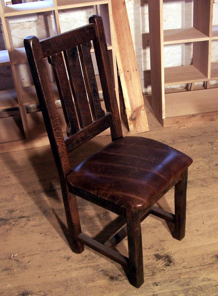 Dining Chair, Wood Cushion Chair, Rustic Chair, Solid Wood And Leather Chair, Oak Chair, Wooden Chair.