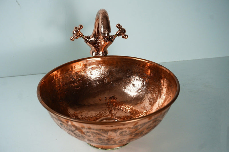 Antique Engraved Copper Vessel Sink Bathroom - Engraved Coppery Bowl Sink