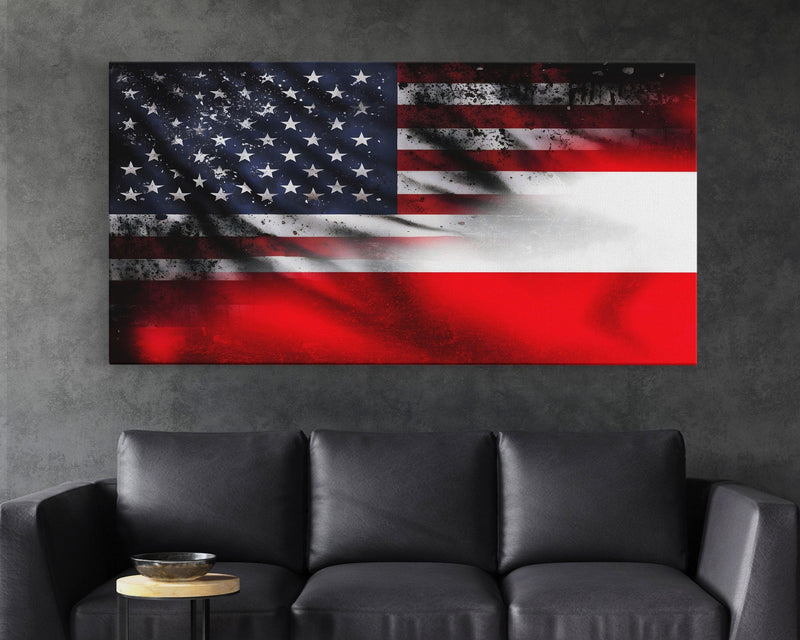 American and Austrian Flag Mashup, Austria Flag, Framed Canvas Print, Framed American Flag Art, Patriotic Immigrant Art