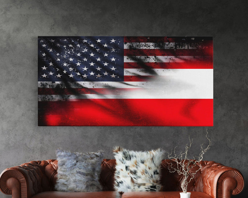 American and Austrian Flag Mashup, Austria Flag, Framed Canvas Print, Framed American Flag Art, Patriotic Immigrant Art