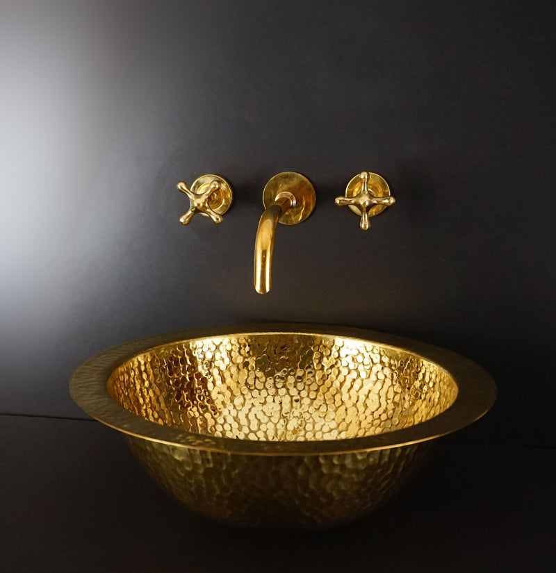 Handcrafted Hammered Unlacquered Brass Bar Sink Drop In