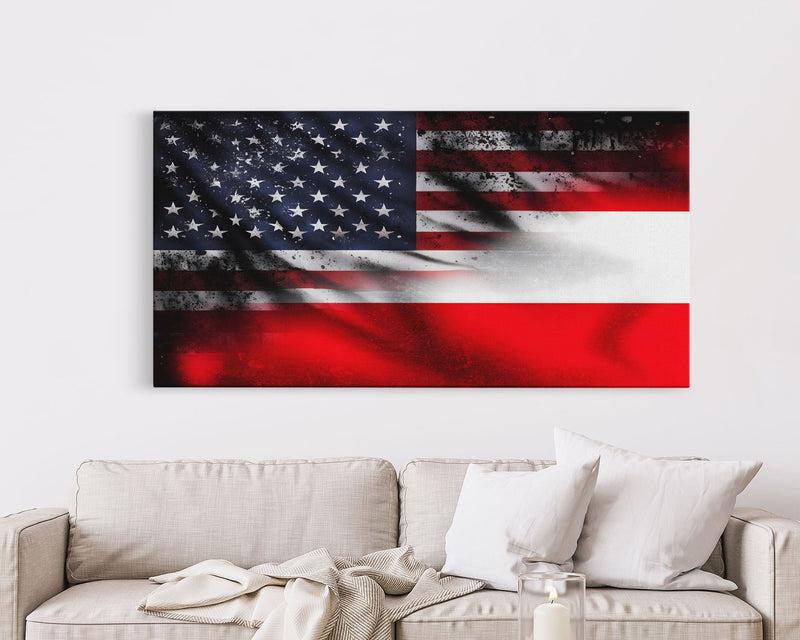 American and Austrian Flag Mashup, Austria Flag, Framed Canvas Print, Framed American Flag Art, Patriotic Immigrant Art