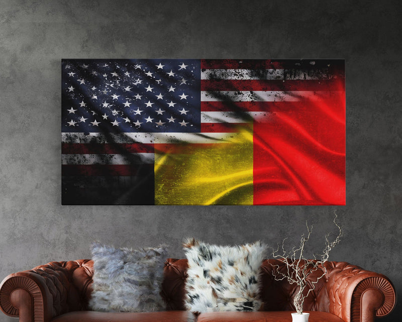 American and Belgium Flag Mashup, Belgium Flag, Framed Canvas Print, Framed American Flag Art, Patriotic Immigrant Art