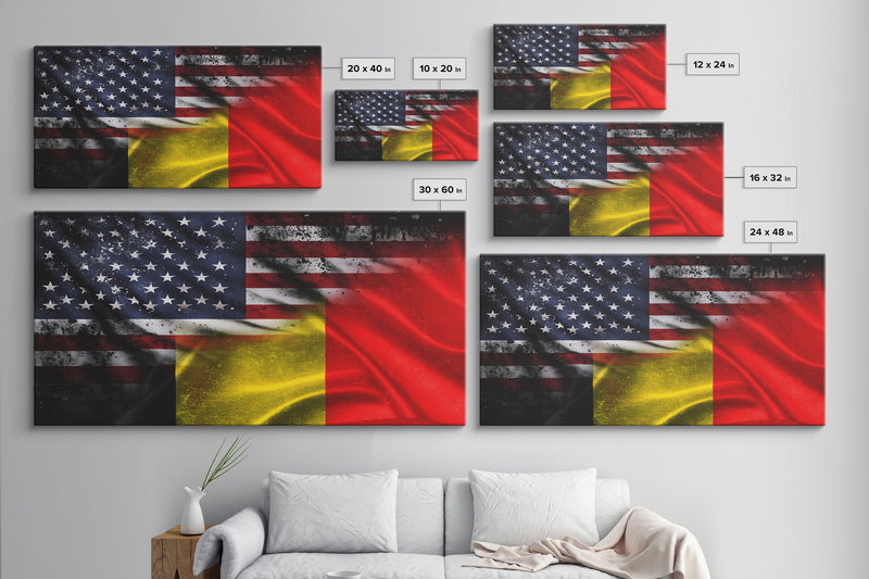 American and Belgium Flag Mashup, Belgium Flag, Framed Canvas Print, Framed American Flag Art, Patriotic Immigrant Art