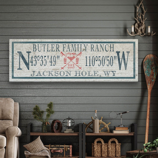 Personalized Coordinates Canvas Ski Lodge Sign - Family Name Cabin Decor, photo 2 of 10