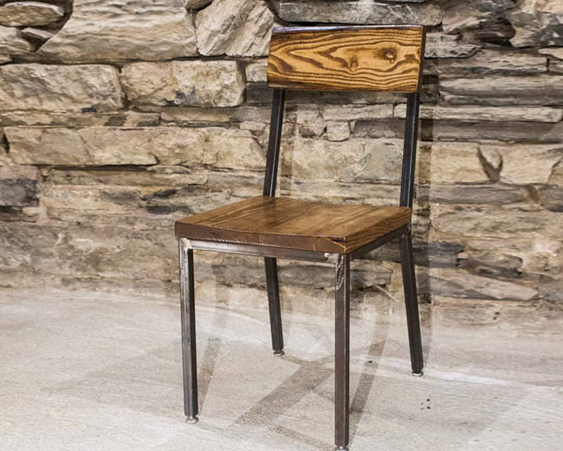 Modern Farmhouse Stool With Back, Solid Wood Bar Chair, Metal Bar Stools, ZEITGEIST, Sturdy Urban Chairs, Reclaimed Wood Dining Chair, Rebar