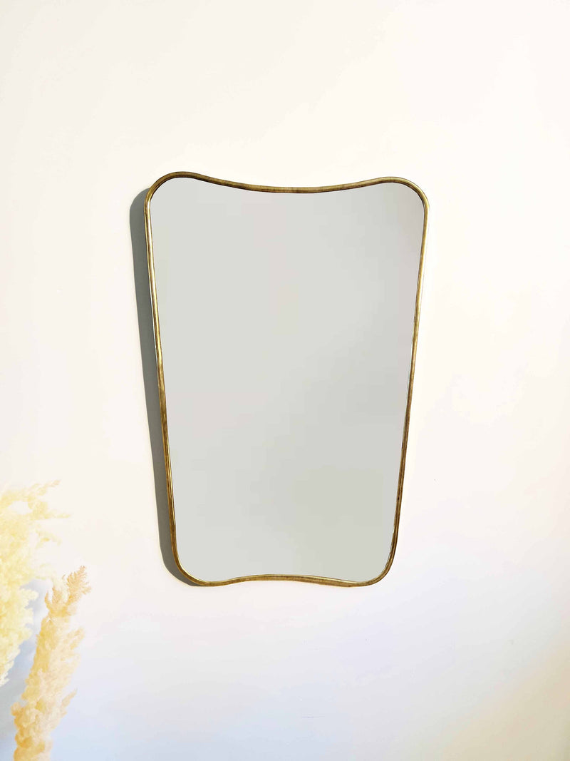 Italian Curved Silver Brass Mirror - Butterfly Wall Mirror