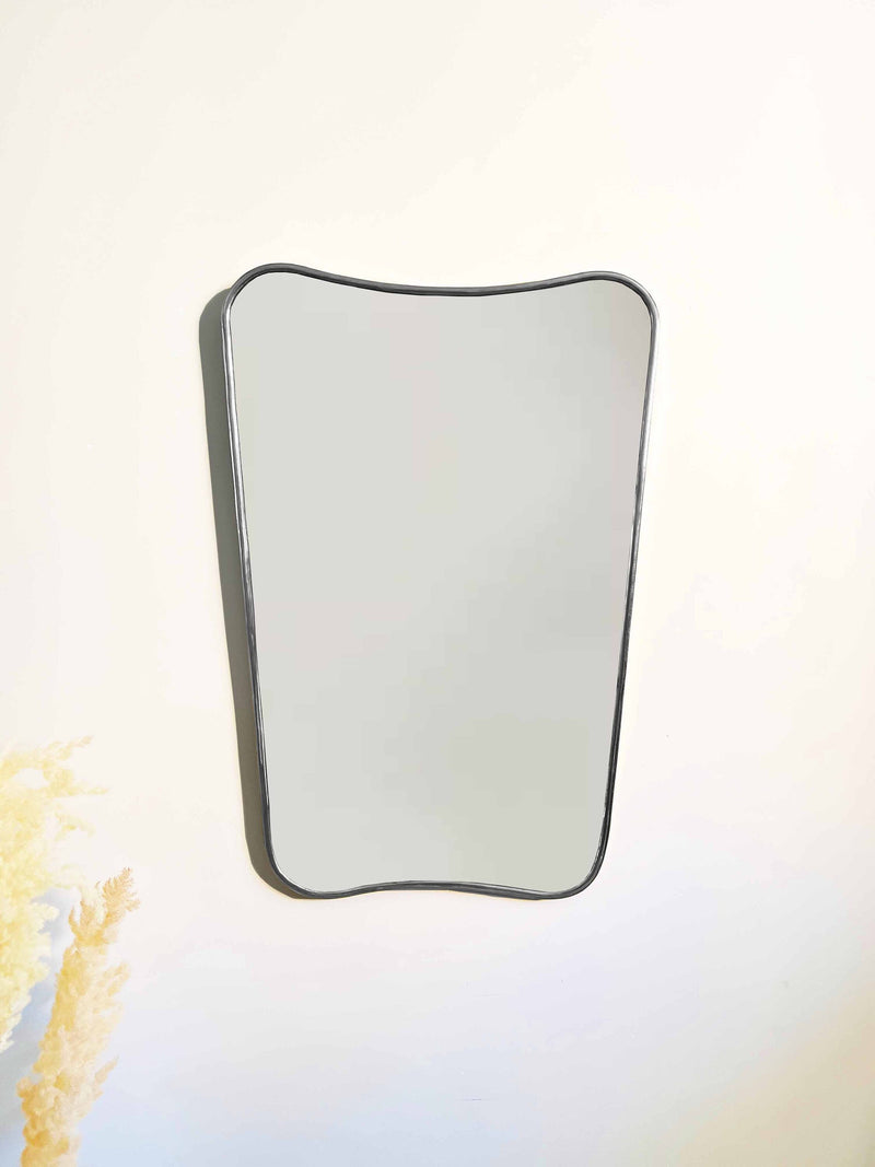 Italian Curved Antiqued Brass Mirror | Butterfly Irregular Shape | Gold Brass Bathroom Mirror