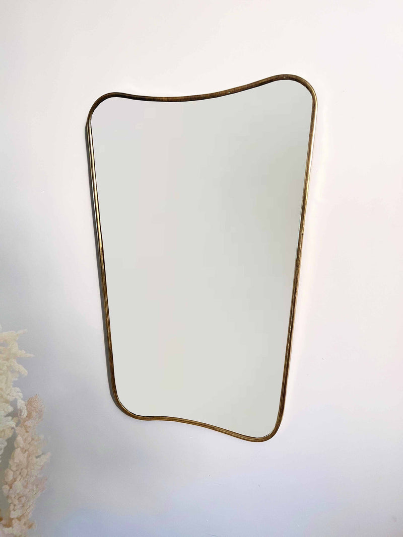 Italian Curved Antiqued Brass Mirror | Butterfly Irregular Shape | Gold Brass Bathroom Mirror