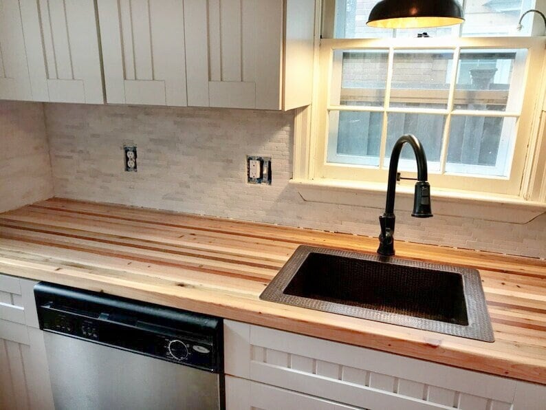 Reclaimed Wood Butcher Block Countertop - Custom Solid Wood Island Countertop - Kitchen Butcher Block Island Top