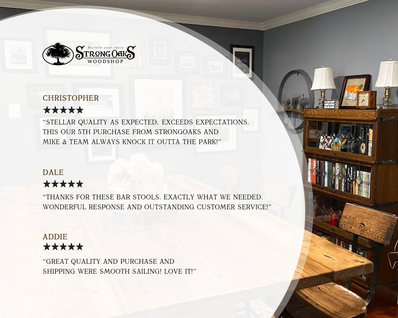 Sturdy wooden bar stools with backs - Rustic counter height stools - Baker Street Stool - Large stool seat with authentic industrial design