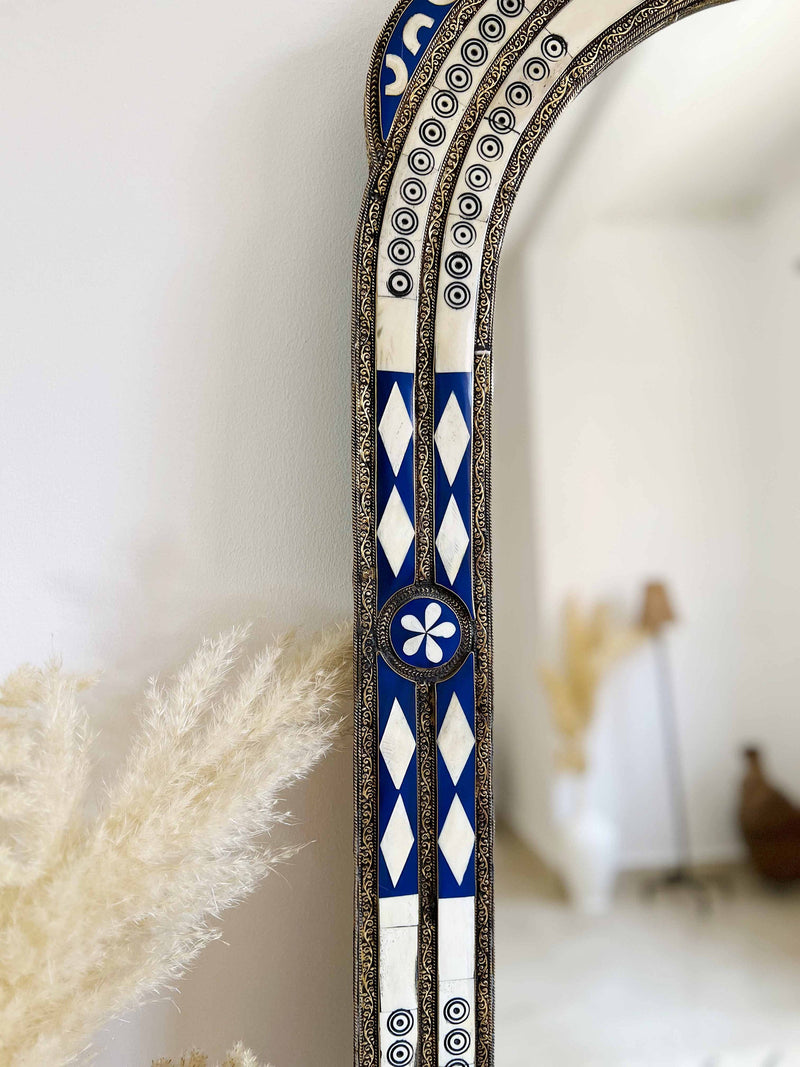 Luxury Arch Blue Frame Bone inlay Mirror
