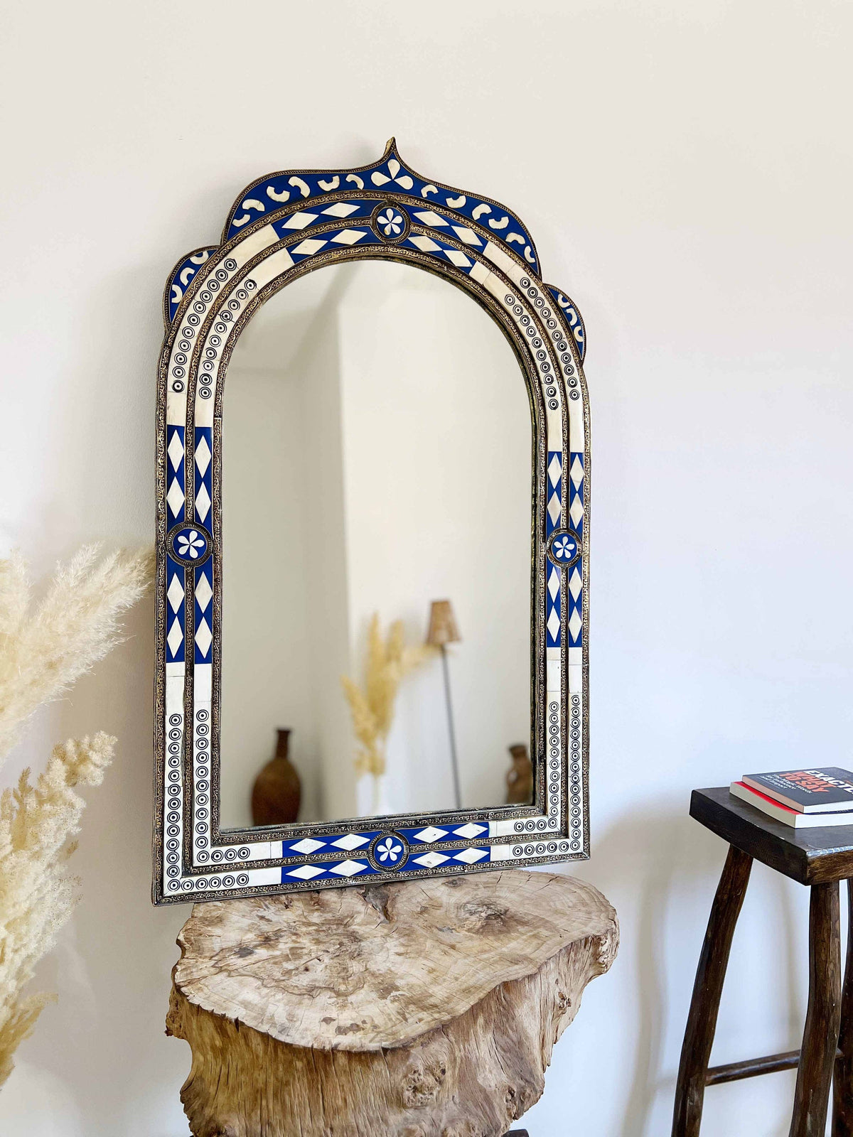 Luxury Arch Blue Frame Bone inlay Mirror, photo 3 of 10
