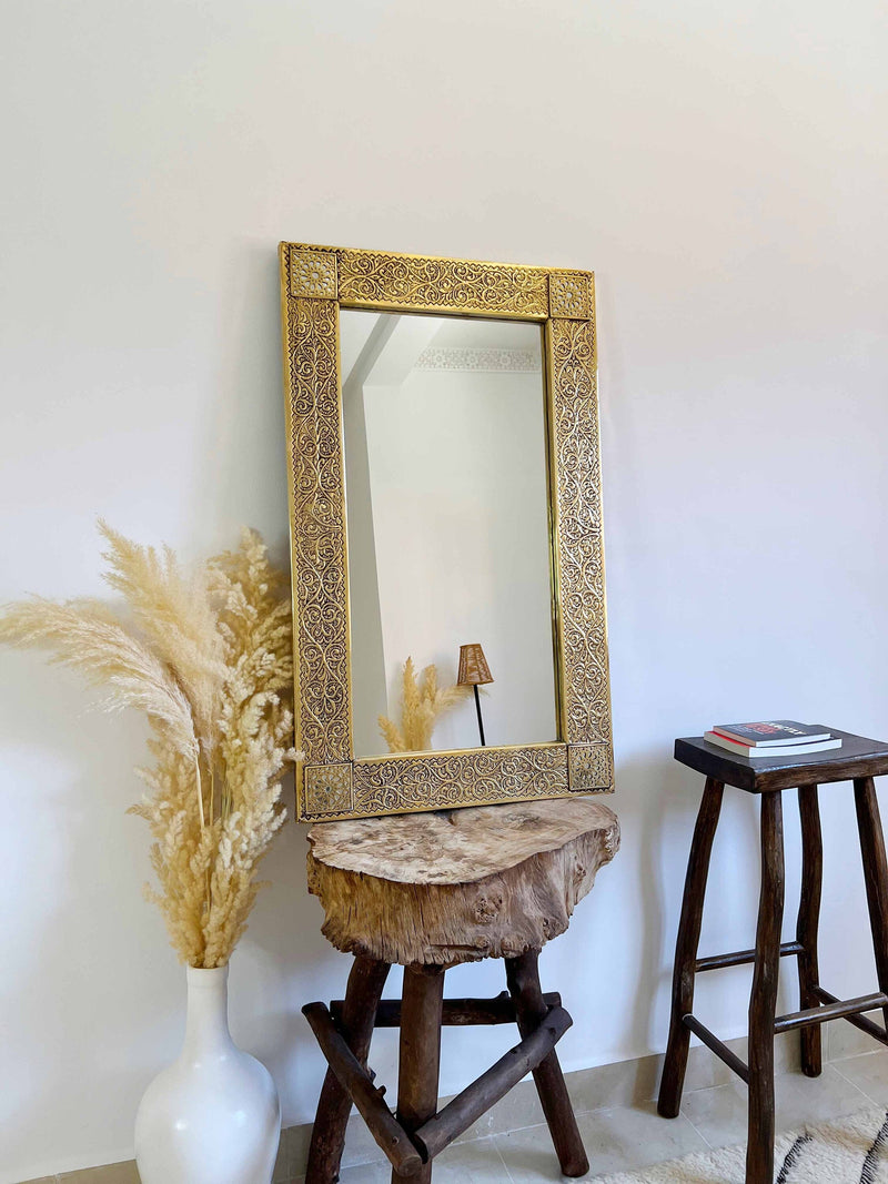 Rectangular Brass Mirror | Vintage Moroccan Wall Mirror