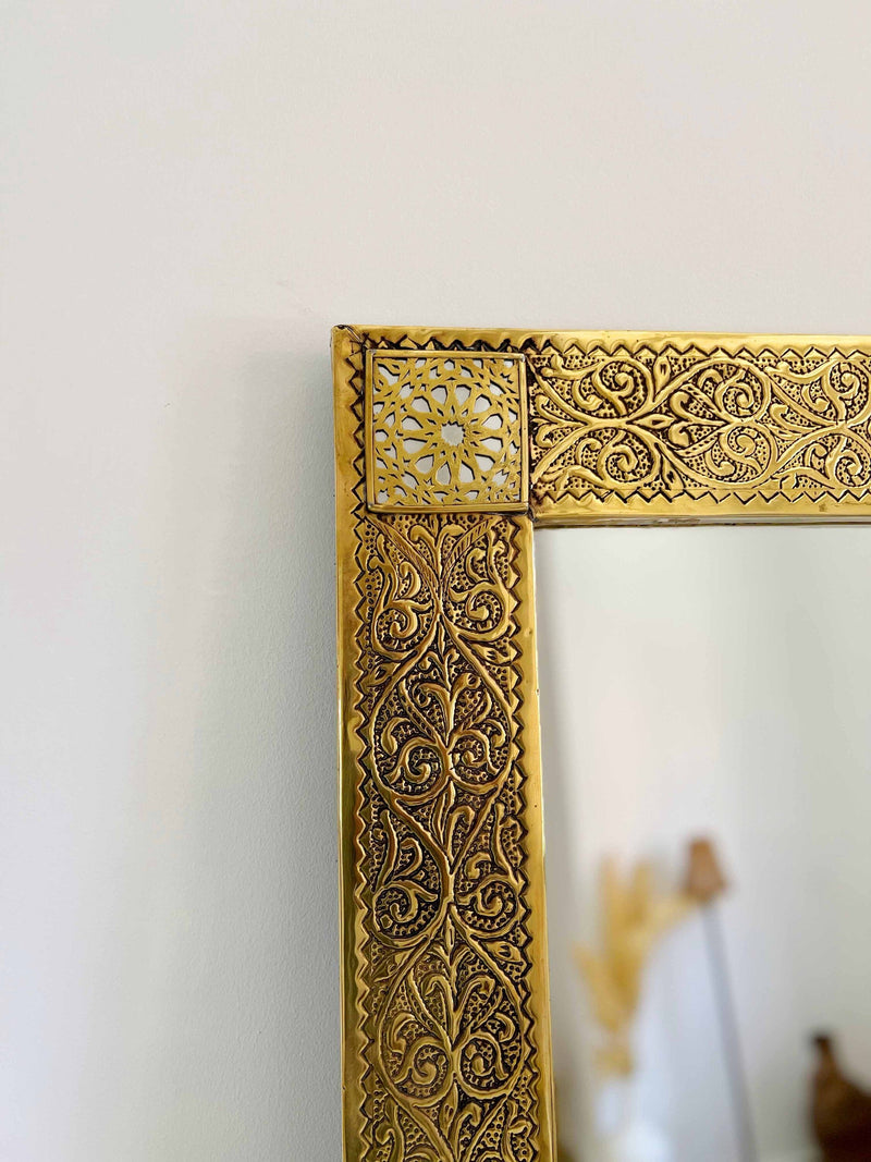 Rectangular Brass Mirror | Vintage Moroccan Wall Mirror