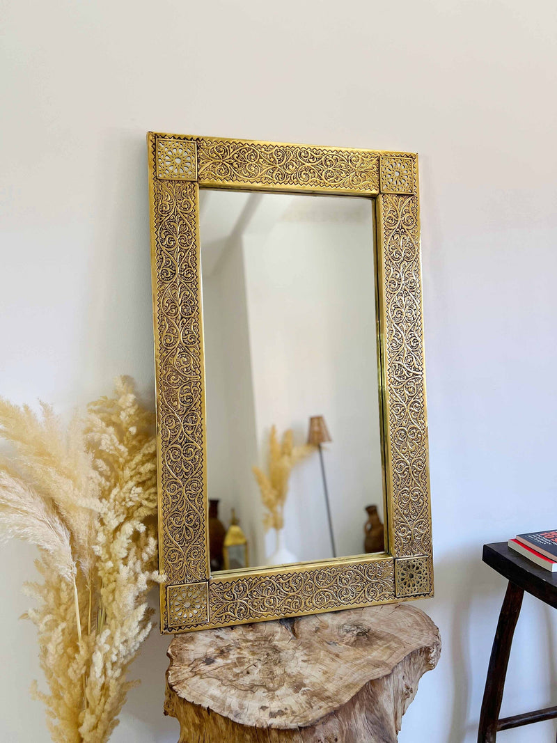 Rectangular Brass Mirror | Vintage Moroccan Wall Mirror