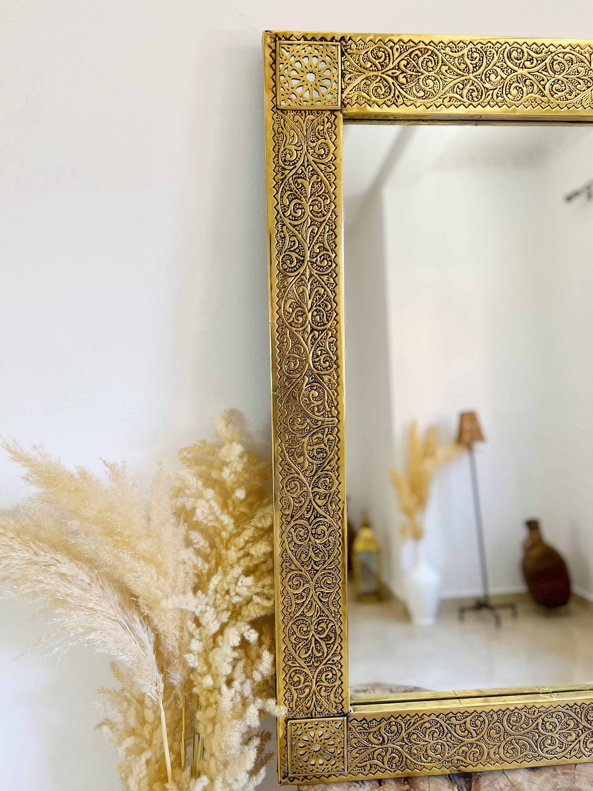 Rectangular Brass Mirror - Moroccan Brass Wall Mirror, photo 5 of 10