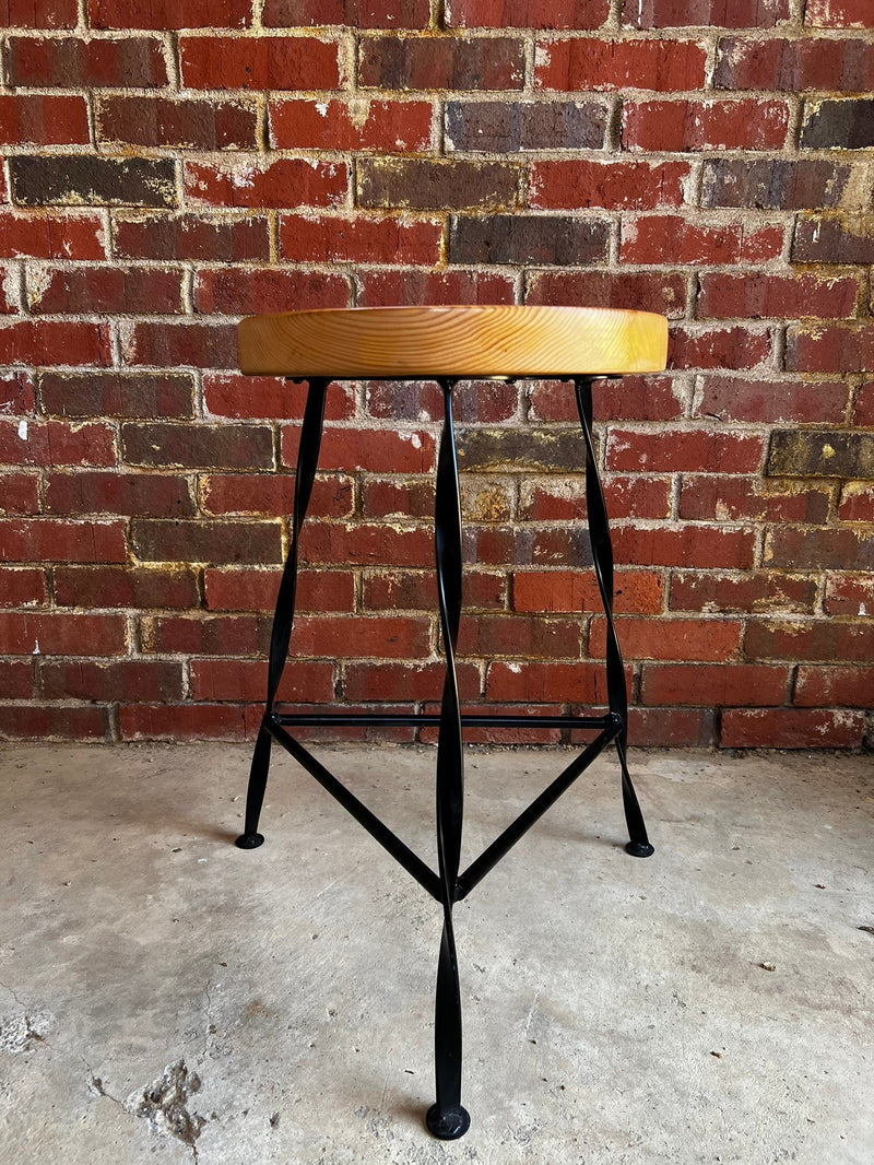 FREE SHIPPING - Twisted Wrought Iron Leg Bar Stool, Modern Bar Stool, Industrial Tripod Bar Stool, Backless Bar Stool, Reclaimed Wood Stool