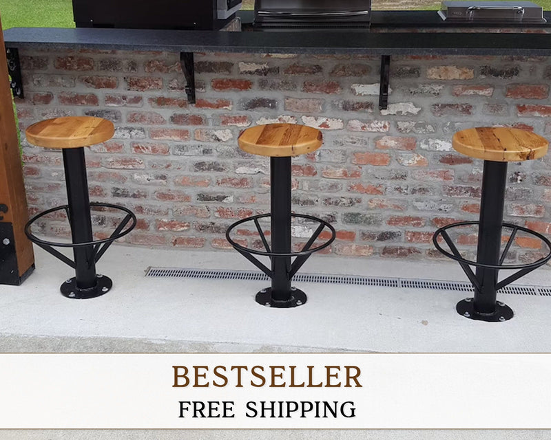 Outdoor Bar Stools, Bolt Down Bar Stools, Rustic Modern Bar Stool, Outdoor Patio Bar Stools, Floor Mounted Metal Bar Stool, Garden Bar Stool