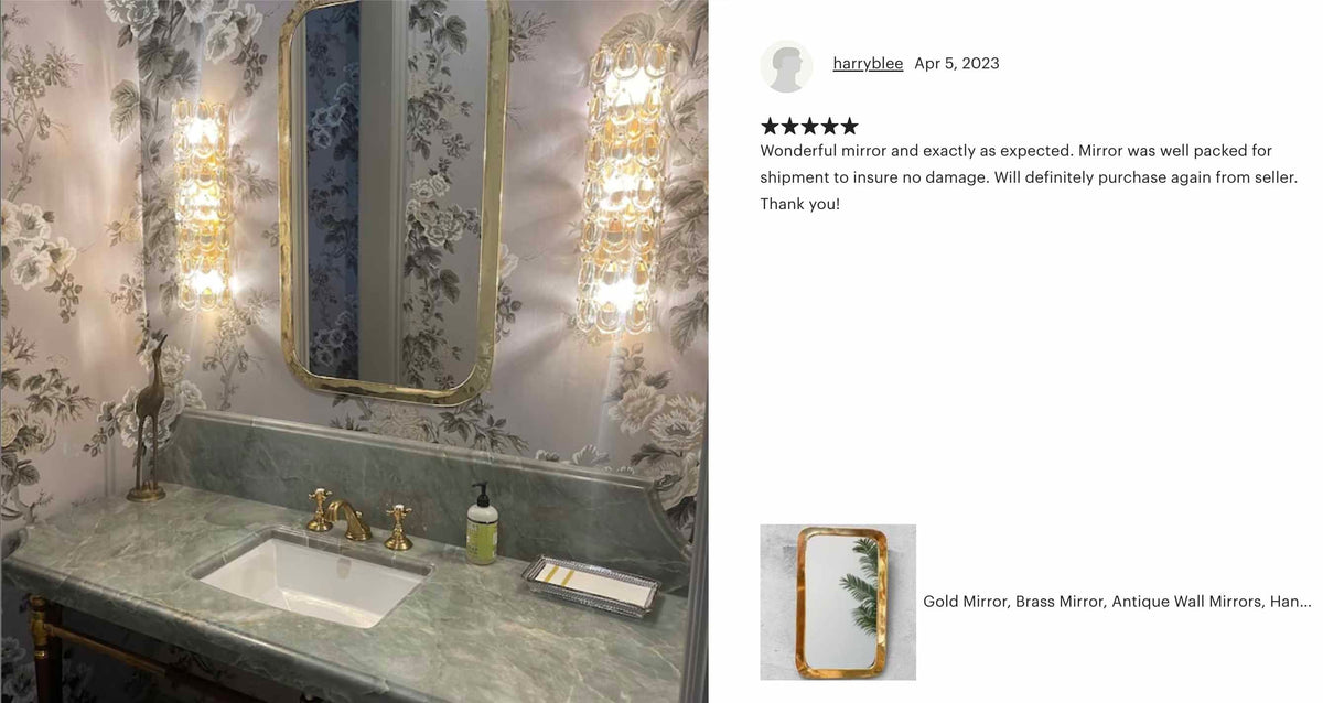 Handmade Rectangle Mirrors - Gold Brass Frame Mirror, photo 6 of 15