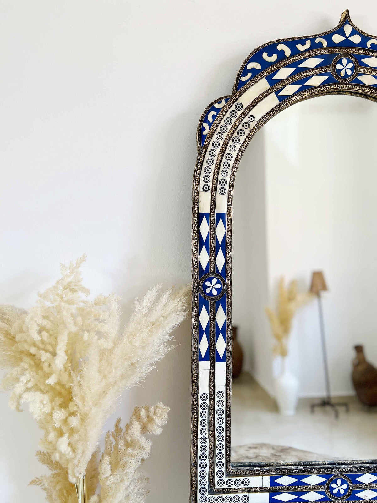 Luxury Arch Blue Frame Bone inlay Mirror, photo 6 of 10