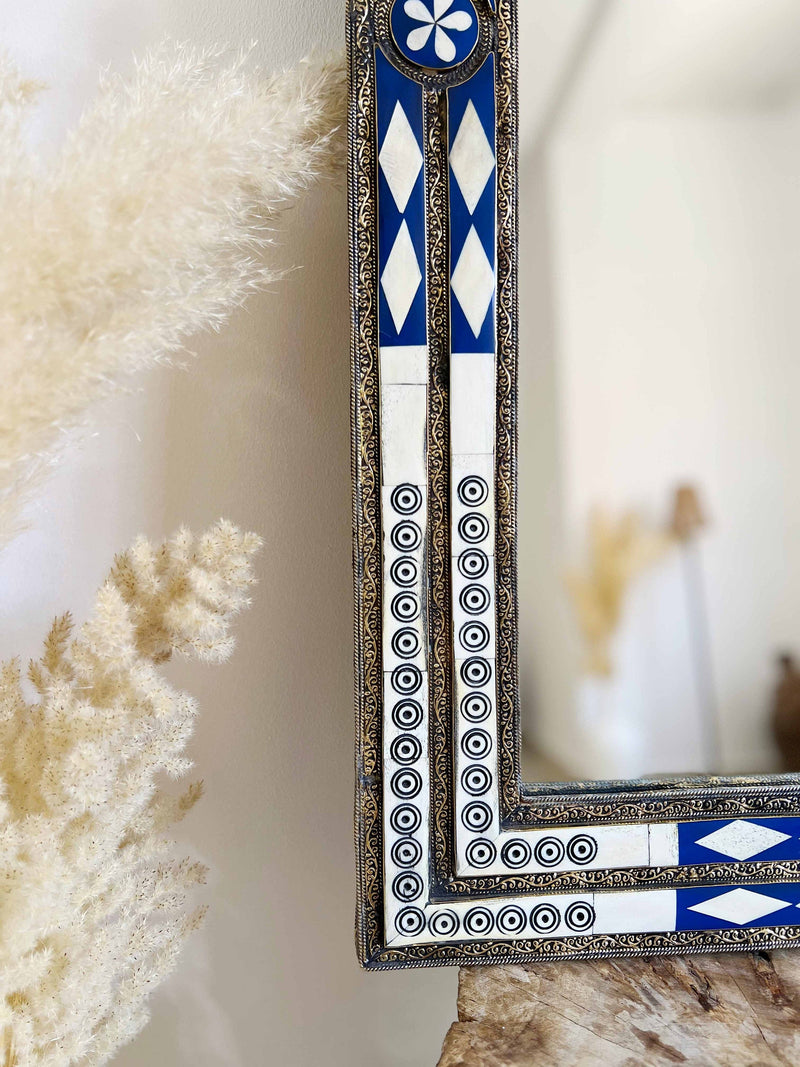 Luxury Arch Blue Frame Bone inlay Mirror