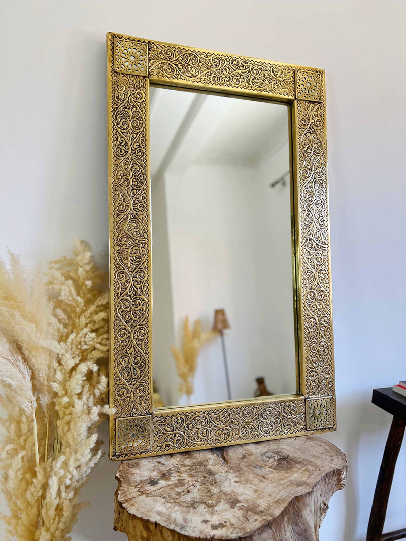 Rectangular Brass Mirror | Vintage Moroccan Wall Mirror