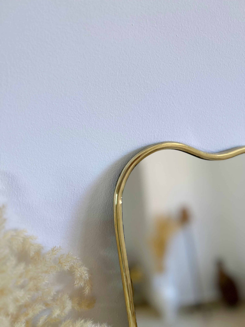 Black Frame Mirror, Italian Wavy Brass Mirror