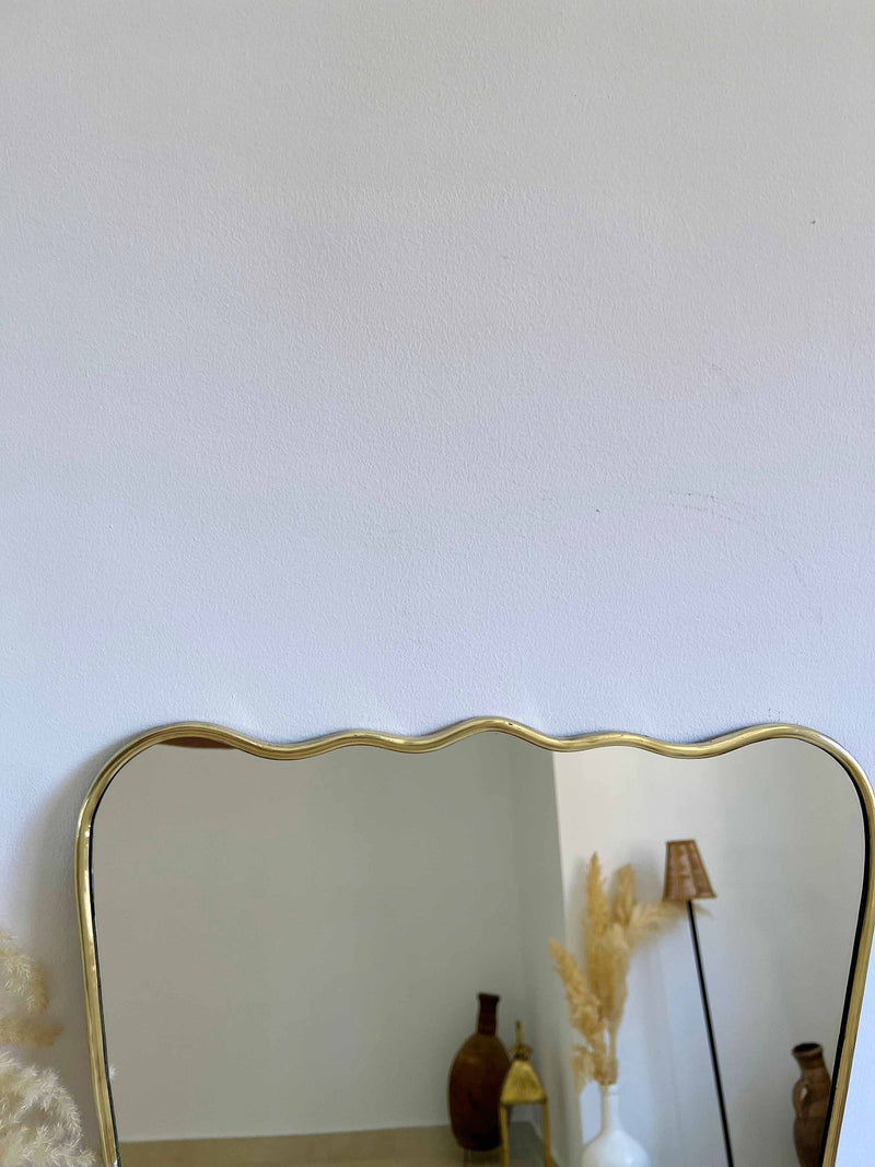 Black Frame Mirror, Italian Wavy Brass Mirror