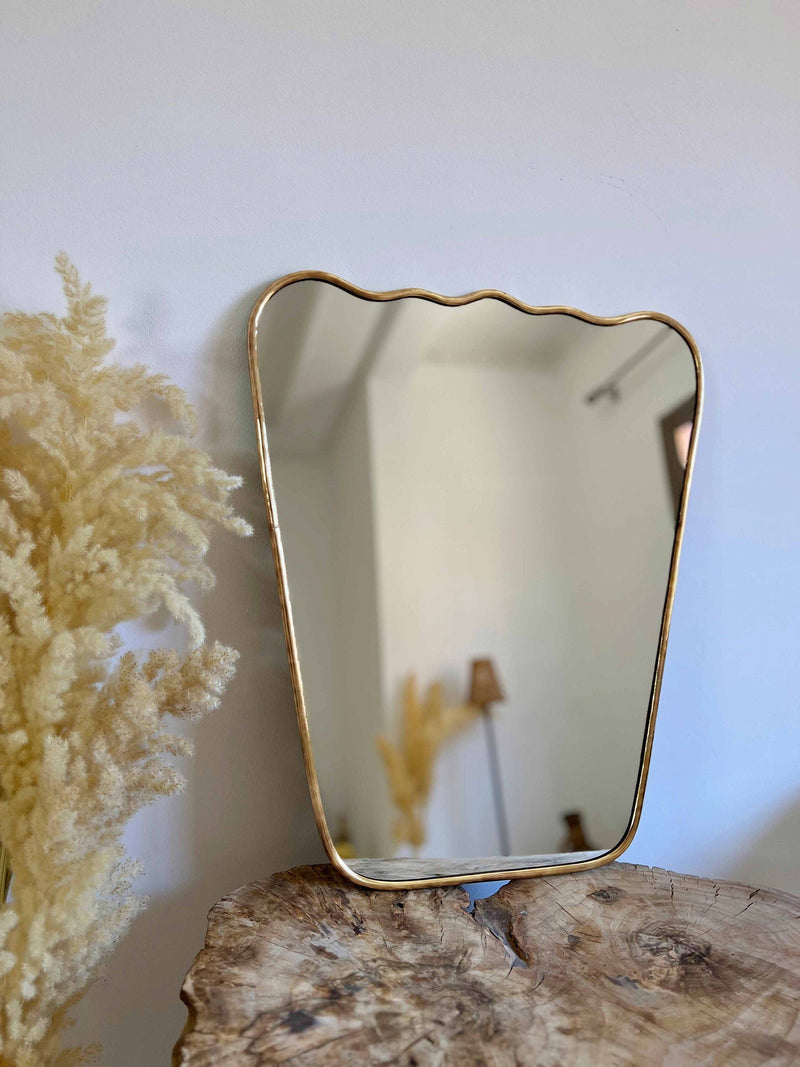 Antique Brass Mirror, Italian Wavy Brass Mirror