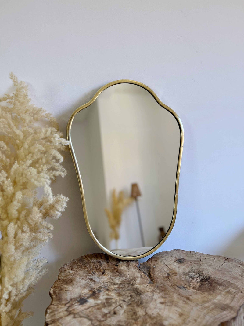 Italian Silver Frame Mirror - Shield Form Brass Wall Mirror