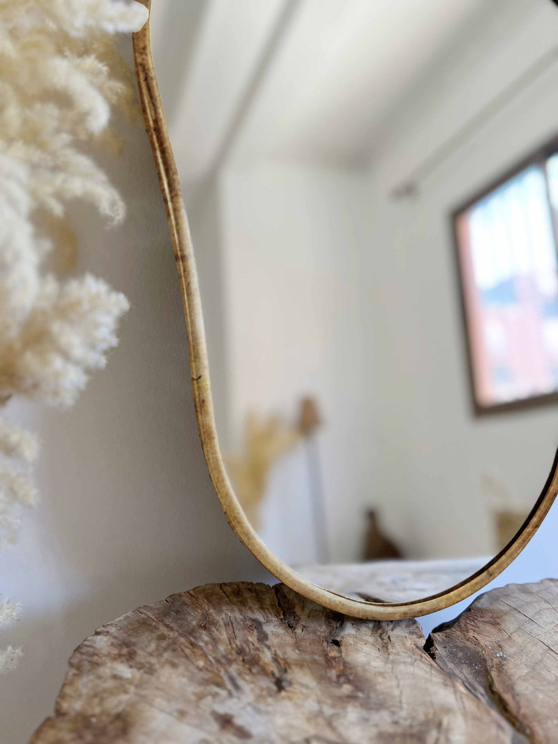 Antique Brass Mirror - Italian Shield Form Brass Wall Mirror