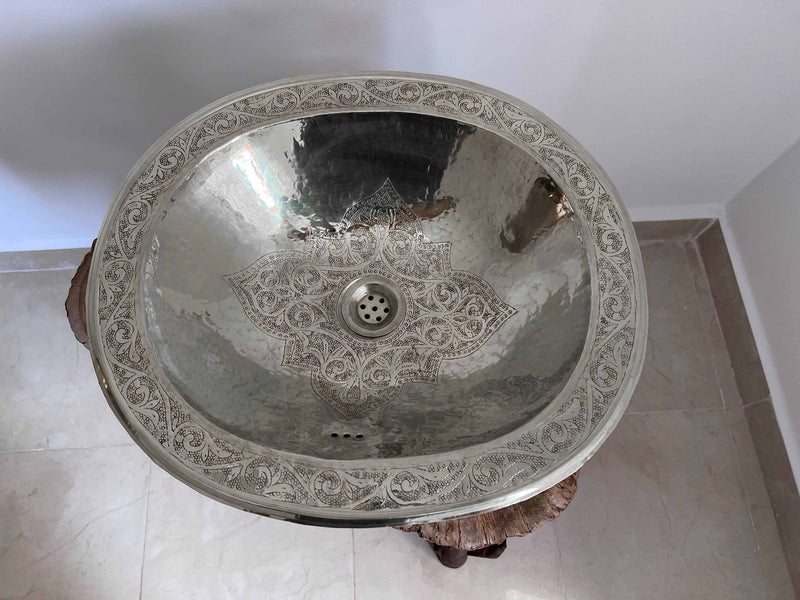 Copper Brass Sink - Oval Drop-In Engraved Bathroom Sink