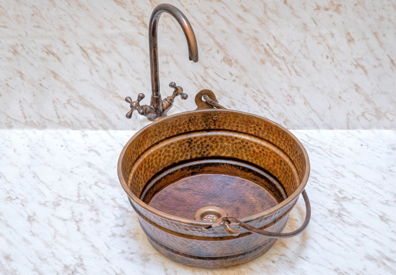 Copper Bucket Vessel Sink , Vessel Hammered Copper Sink