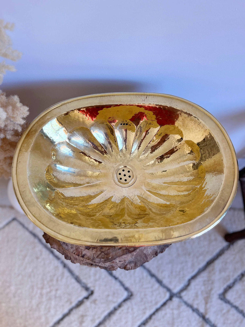 Brass Bathroom Sink - Flower Oval Drop-In Sink