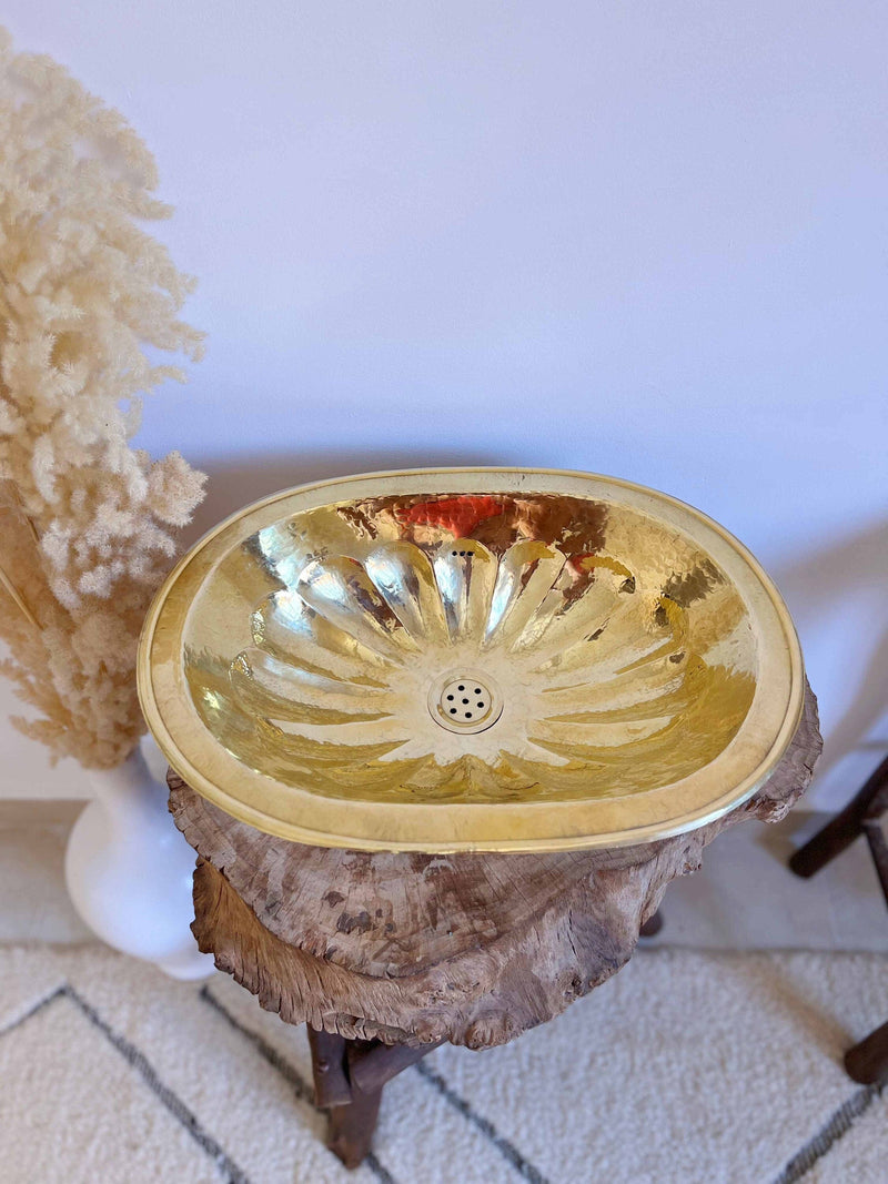 Brass Bathroom Sink - Flower Oval Drop-In Sink