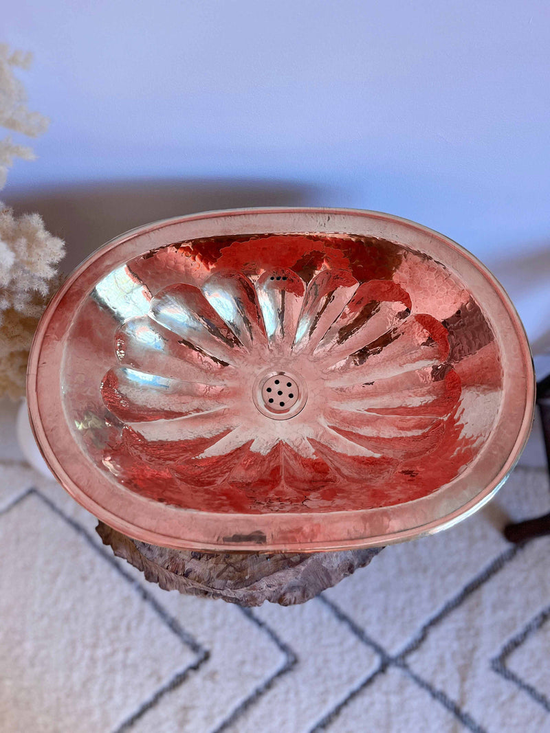 Brass Bathroom Sink - Flower Oval Drop-In Sink