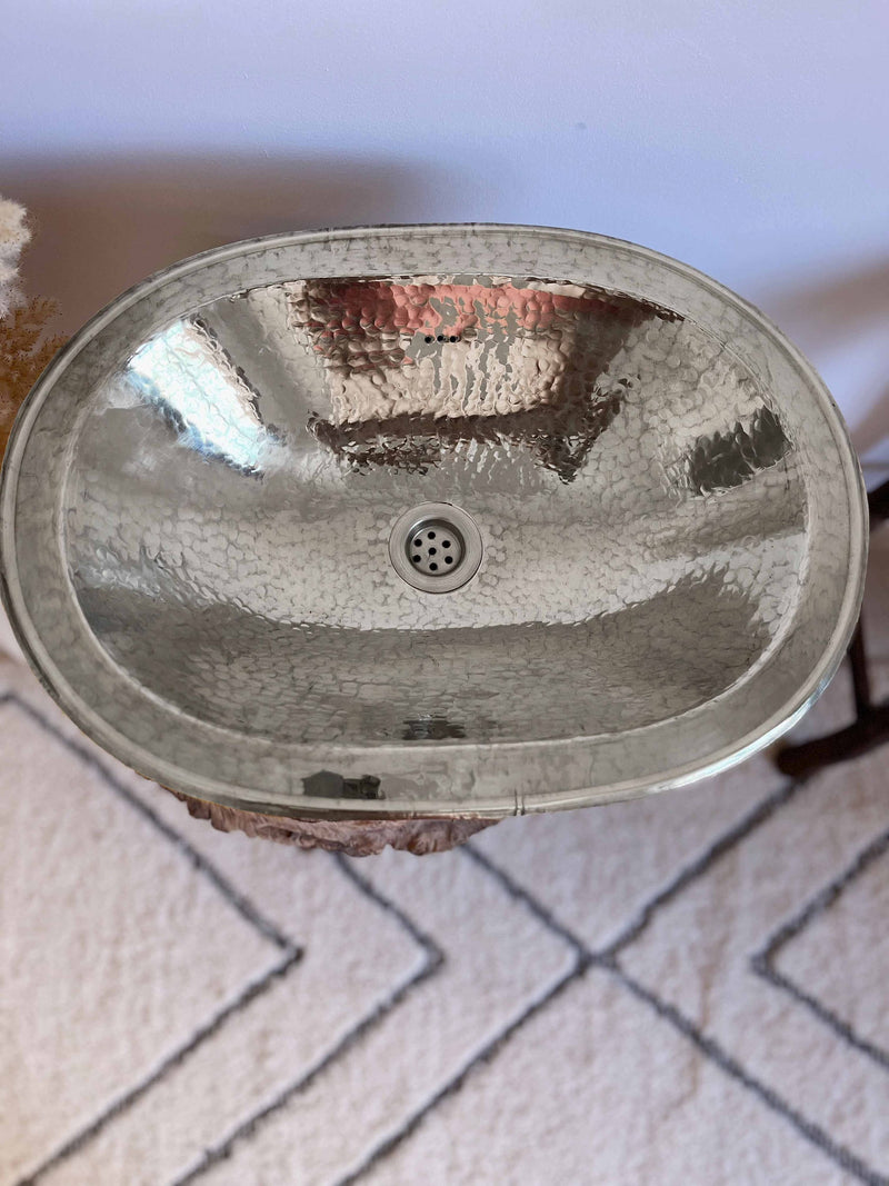 Brass Bathroom Sink - Hammered Oval Sink