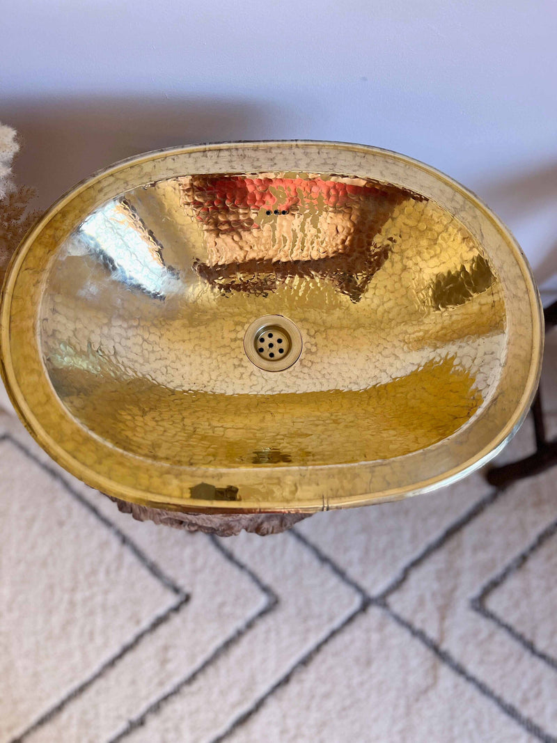 Brass Bathroom Sink - Hammered Oval Drop-in Sink