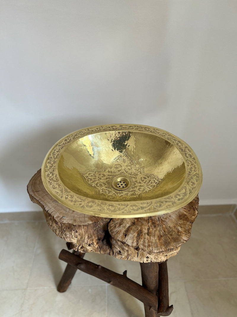Copper Brass Sink - Oval Drop-In Engraved Bathroom Sink