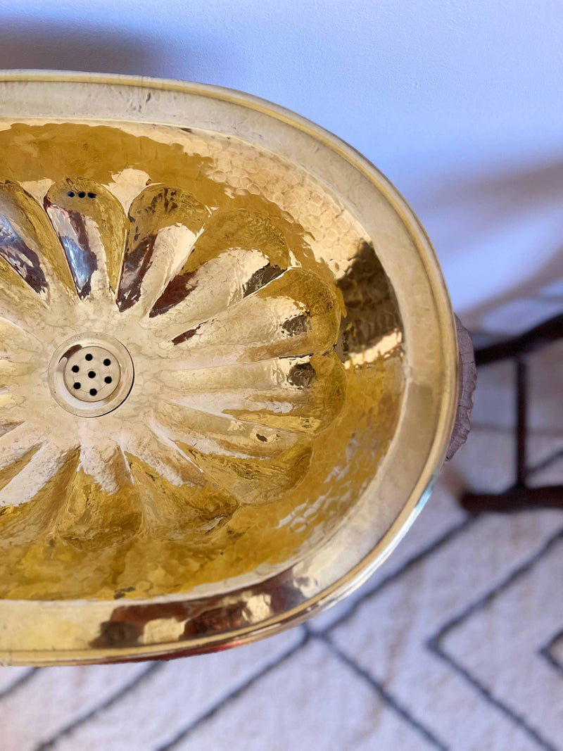 Brass Bathroom Sink - Flower Oval Drop-In Sink